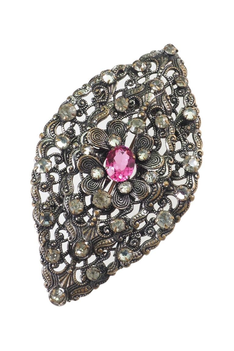Historismus Brosche mit Glassteine