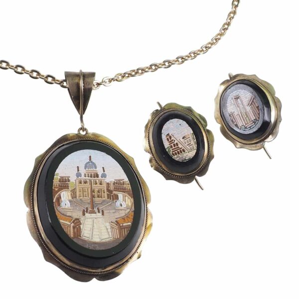 Viktorianische Schmuckset mit Mikromosaiken aus Sterling Silber