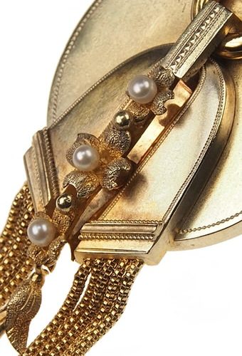 Um 1865 - 15 ct. Gold Brosche mit Naturperlen England – Bild 3