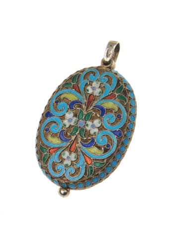 ** VERKAUFT ** Um 1920 - Vergoldetes Silber & Cloisonné Emaille Medaillon Art déco Russland – Bild 3