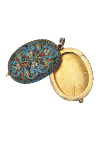 ** VERKAUFT ** Um 1920 - Vergoldetes Silber & Cloisonné Emaille Medaillon Art déco Russland – Bild 4