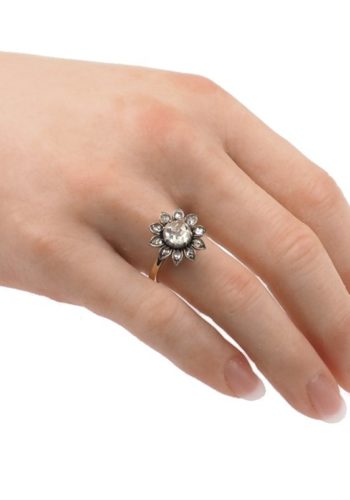 ** VERKAUFT ** Um 1880 - 18 ct. Gold & Silber Ring mit Rosenschliff-Diamant, aus den Niederlanden – Bild 5
