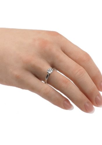 Um 1970 - Platin Vintage Verlobungsring mit Diamant Solitär – Bild 6