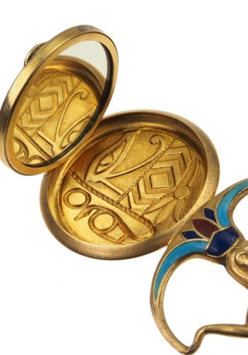Um 1920 - Vergoldeter Silberanhänger / Puderdose Emaille Egyptian Revival Deutschland – Bild 4