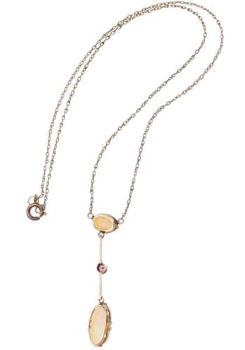 ** VERKAUFT ** Um 1910 - 9 ct. Gold Collier mit Opalen & Rubin, Edwardian England – Bild 5