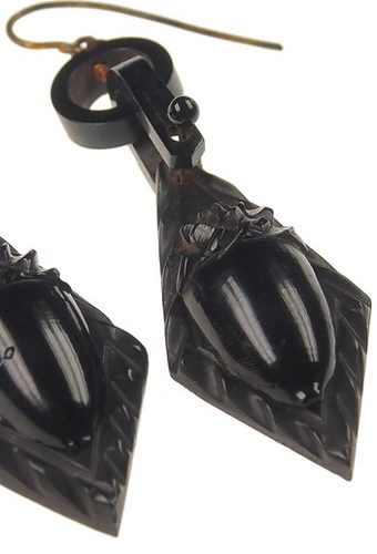 Um 1870 - Jet Ohrringe Motiv Eichel Victorian England – Bild 3