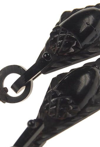 Um 1870 - Jet Ohrringe Motiv Eichel Victorian England – Bild 4