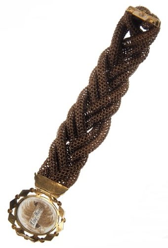 Um 1850 - 18 ct. Gold Armband mit Miniaturmalerei, Emaille & Haar, Victorian Schweiz – Bild 7