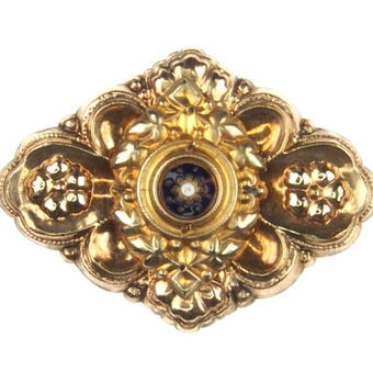 Biedermeier Brosche mit Emaille aus Schaumgold