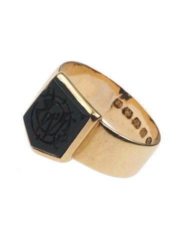 ** VERKAUFT ** Datiert 1885 - 18 ct. Gold Herrenring mit handgraviertem Familienwappen, Birmingham – Bild 3