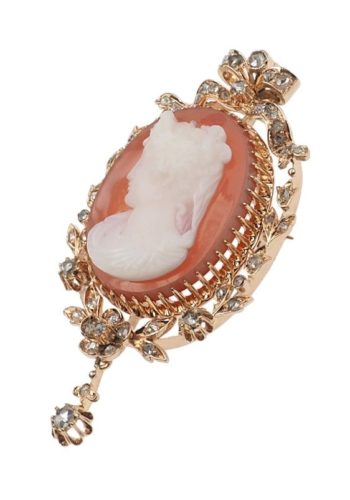 Um 1880 - Goldbrosche / Anhänger mit Karneolkamee & Altschliff-Diamanten, Französisch – Bild 5