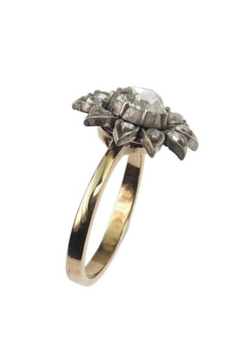 ** VERKAUFT ** Um 1880 - 18 ct. Gold & Silber Ring mit Rosenschliff-Diamant, aus den Niederlanden – Bild 3