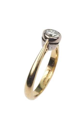 Datiert 1970 - 18 ct. Gold & Platin Ring / Verlobungsring mit Diamant Solitär – Bild 3