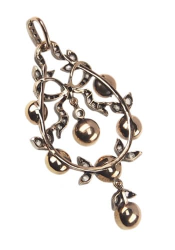 Um 1900 - 15 ct. Gold Anhänger mit Diamanten & grauen Perlen, inklusive Goldkette, England – Bild 6