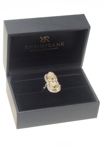 ** VERKAUFT ** Um 1920 - 18 ct. Goldring mit Diamanten & 2 antiken Skarabäen, Frankreich – Bild 7