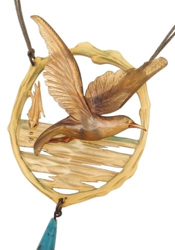 ** VERKAUFT ** Um 1900 - Horncollier Eisvogel Jugendstil Frankreich – Bild 3