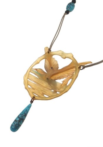 ** VERKAUFT ** Um 1900 - Horncollier Eisvogel Jugendstil Frankreich – Bild 8