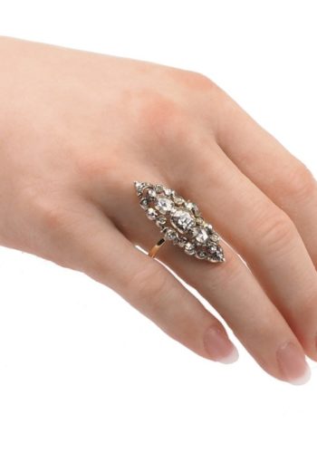 ** VERKAUFT ** Um 1890 - 18 ct. Gold & Silber Ring mit Rosenschliff-Diamanten, aus den Niederlanden – Bild 5