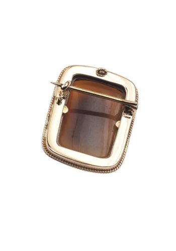 Um 1880 - 9 ct. Gold Brosche mit Karneolkamee "Shakespeare" & Achtkantdiamanten, aus dem Victorian England – Bild 5