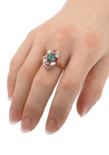 Um 1890 - 18 ct. Roségold Farbedelsteine Ring, mit Schmuckgutachten! – Bild 5