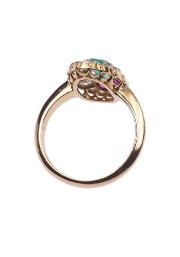 Um 1890 - 18 ct. Roségold Farbedelsteine Ring, mit Schmuckgutachten! – Bild 4