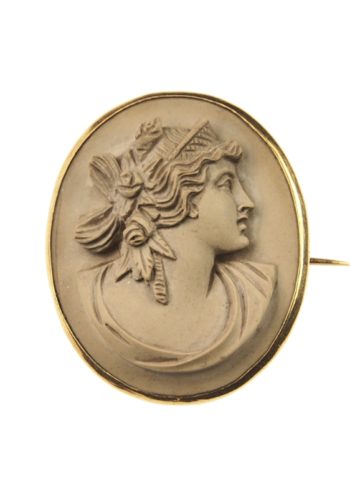 Um 1860 - Komplette Parure aus Italien, mit verschiedenfarbigen Lavakameen und vergoldeten Rahmen – Bild 13