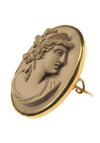 Um 1860 - Komplette Parure aus Italien, mit verschiedenfarbigen Lavakameen und vergoldeten Rahmen – Bild 14