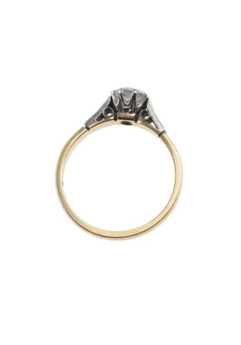 Um 1950 - 18 ct. Gold & Platin Ring / Verlobungsring mit Diamant Solitär – Bild 4
