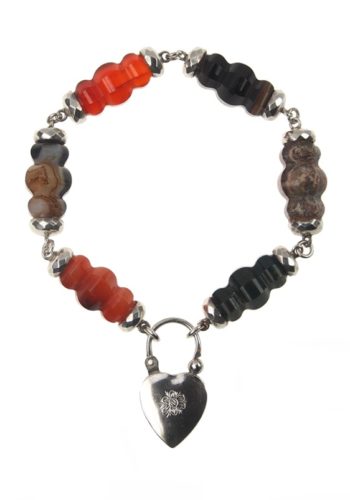 Um 1860 - Sterling Silberarmband mit verschiedenfarbigen Achaten, schottischer Pebblesschmuck – Bild 5