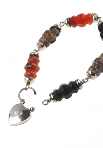 Um 1860 - Sterling Silberarmband mit verschiedenfarbigen Achaten, schottischer Pebblesschmuck – Bild 4