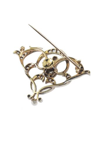 Um 1900 - 18 ct. Gold & Platin Brosche / Anhänger mit Diamanten, aus dem Edwardian – Bild 4