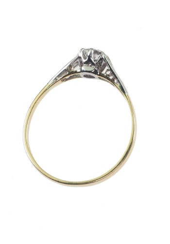 Um 1960 - 18 ct. Gold & Platin Ring / Verlobungsring mit Diamant Solitär, Englisch – Bild 3