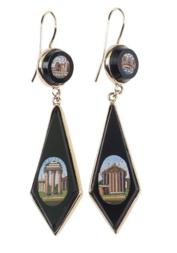 Um 1870 - Mikromosaik-Ohrringe mit Goldfassungen, Darstellungen antiker römischer Gebäude – Bild 3