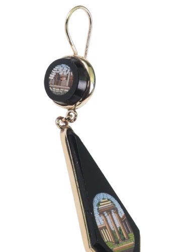 Um 1870 - Mikromosaik-Ohrringe mit Goldfassungen, Darstellungen antiker römischer Gebäude – Bild 4