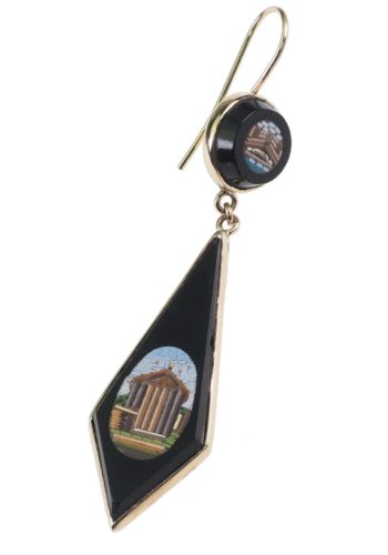 Um 1870 - Mikromosaik-Ohrringe mit Goldfassungen, Darstellungen antiker römischer Gebäude – Bild 5