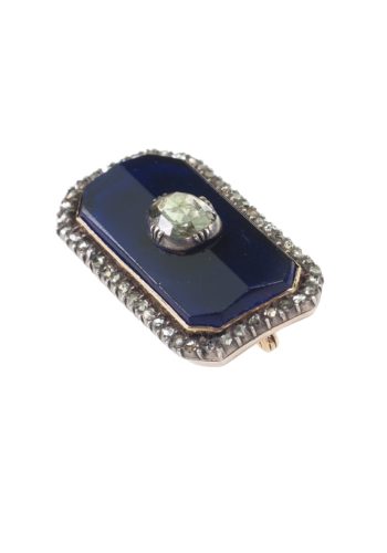 Um 1780 - Georgianische Goldbrosche mit blauem Bristol-Glas & Diamanten – Bild 3