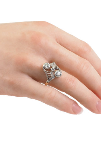 Um 1930 - Art déco Ring Niederländisch aus 14 ct. Gold & Platin, mit Diamanten – Bild 5