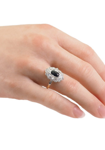 Um 1920 - Art déco Ring aus Deutschland mit einem Saphir & Brillanten, 14 ct. Gold und Platin Daisy – Bild 5