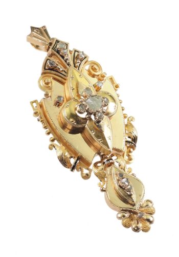 Um 1865 - Schmuckset bestehend aus Anhänger/Brosche und "Night+Day" Ohrringen, Französisch – Bild 3