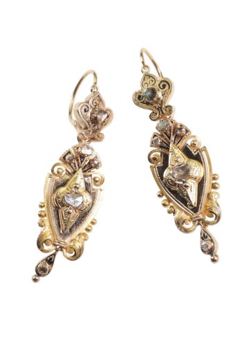 Um 1865 - Schmuckset bestehend aus Anhänger/Brosche und "Night+Day" Ohrringen, Französisch – Bild 5