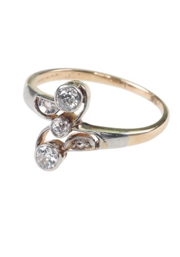 Um 1910 - 18 ct. Gold & Platin Ring mit Diamanten, Art nouveau England – Bild 3