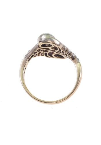 Um 1930 - Art déco Ring Niederländisch aus 14 ct. Gold & Platin, mit Diamanten – Bild 4