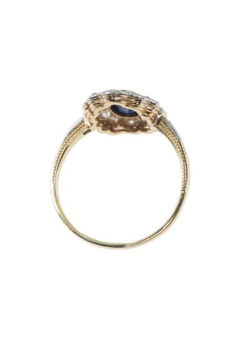 Um 1920 - Art déco Ring aus Deutschland mit einem Saphir & Brillanten, 14 ct. Gold und Platin Daisy – Bild 4
