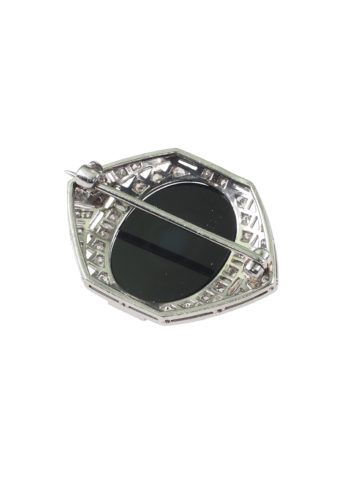 Um 1920 - Platinbrosche mit Diamanten & Onyx Steinkamee – Bild 5