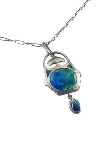 Um 1900 - "Murrle Bennett" Silberanhänger + Kette, Emailleschmuck – Bild 3