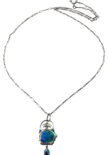 Um 1900 - "Murrle Bennett" Silberanhänger + Kette, Emailleschmuck – Bild 4