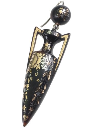 ** VERKAUFT ** Um 1870 - Viktorianische Ohrringe "Amphoren" mit Gold und Silber Intarsien – Bild 3