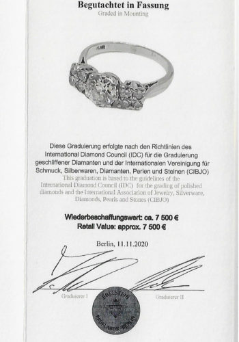Um 1970 - Platin Diamantring / Verlobungsring mit Edelsteinzertifikat – Bild 7