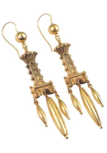 ** VERKAUFT ** Um 1860 - Etruscan Revival Goldohrringe aus dem Victorian – Bild 3