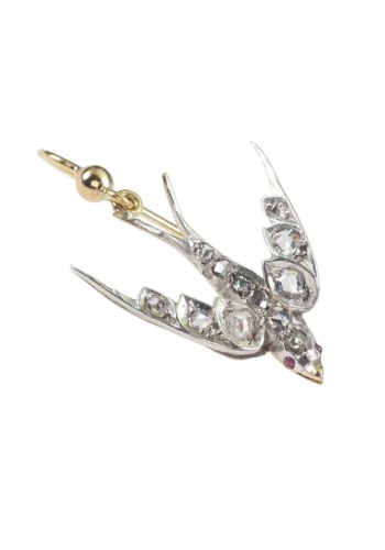 ** VERKAUFT ** Um 1890 - "Schwalben" Goldohrringe mit Altschliffdiamanten – Bild 4